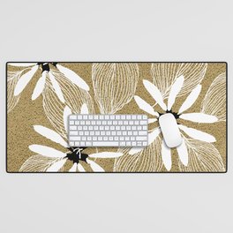 Large White Forest Flowers and Leaves on Beige Sand #decor #society6 #buyart Desk Mat