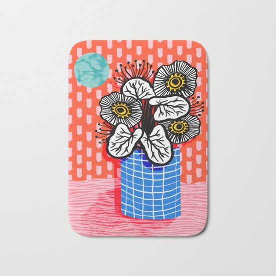 Proper - abstract minimal still life flower vase grid painted dots pattern wacka design Bath Mat