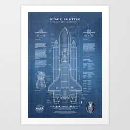 NASA Space Shuttle Blueprint in High Resolution (light blue)  Art Print