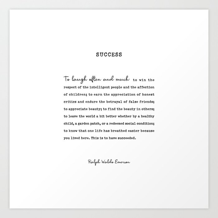 Ralph Waldo Emerson Poem, Success Quote Art Print by socoart Society6
