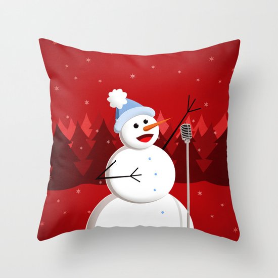 Happy Singing Snowman Throw Pillow