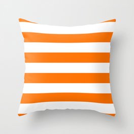 Bright Tumeric Orange and White Wide Horizontal Cabana Tent Stripe Throw Pillow