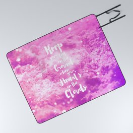Trendy funny girly pink white clouds pattern Picnic Blanket