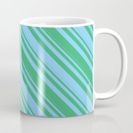 [ Thumbnail: Light Sky Blue & Sea Green Colored Striped/Lined Pattern Coffee Mug ]