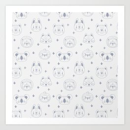 Cute Animals Art Print | Color, Fox, Cat, Rabbit, Lion, Zoo, Deer, Bunny, Monkey, Giraffe 
