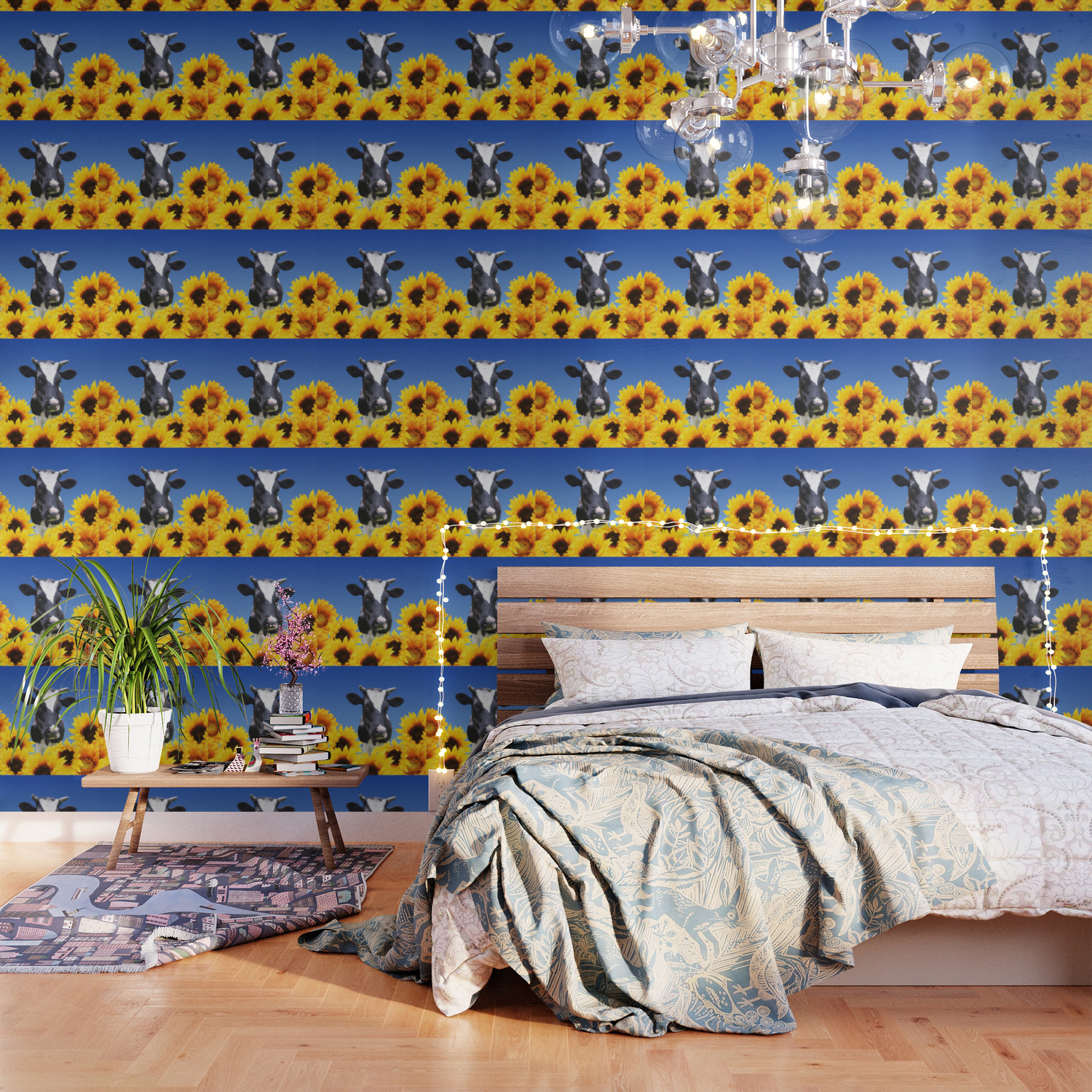 Cow Black And White With Sunflowers Wallpaper By Move Art Society6