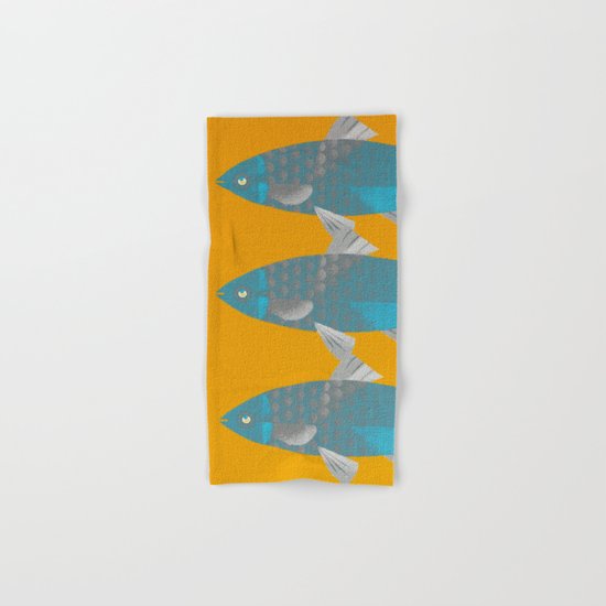 Blue Fish on a Yellow River Hand & Bath Towel
