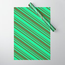 [ Thumbnail: Dark Olive Green and Green Colored Lines Pattern Wrapping Paper ]