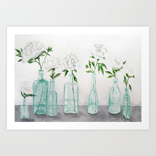 Blue Bottles Art Print