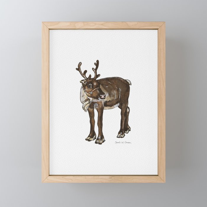 Reindeer Watercolor Illustration Framed Mini Art Print