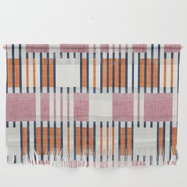 Bold minimalist retro stripes // midnight blue orange and dry rose geometric grid  Wall Hanging