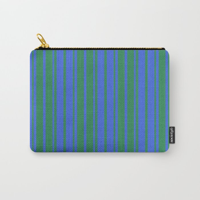 Royal Blue & Sea Green Colored Stripes/Lines Pattern Carry-All Pouch