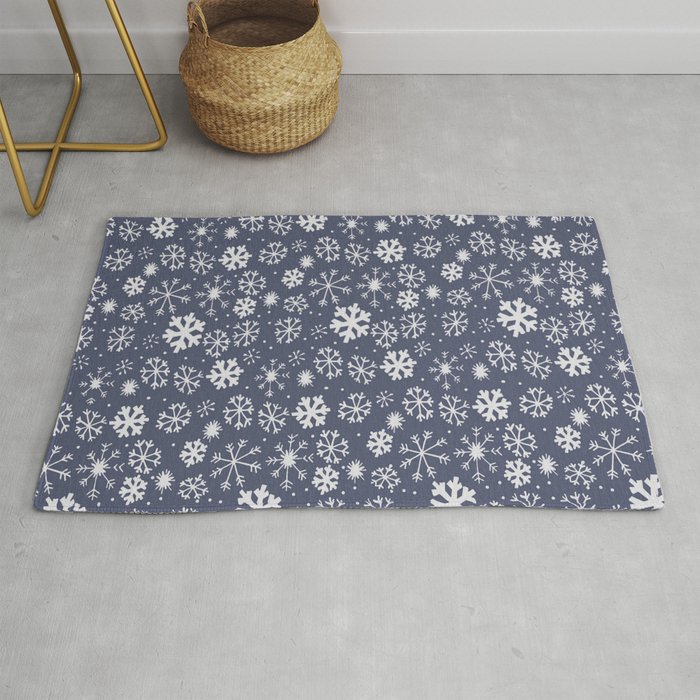 Snowflake Snowstorm In Midnight Blue Rug