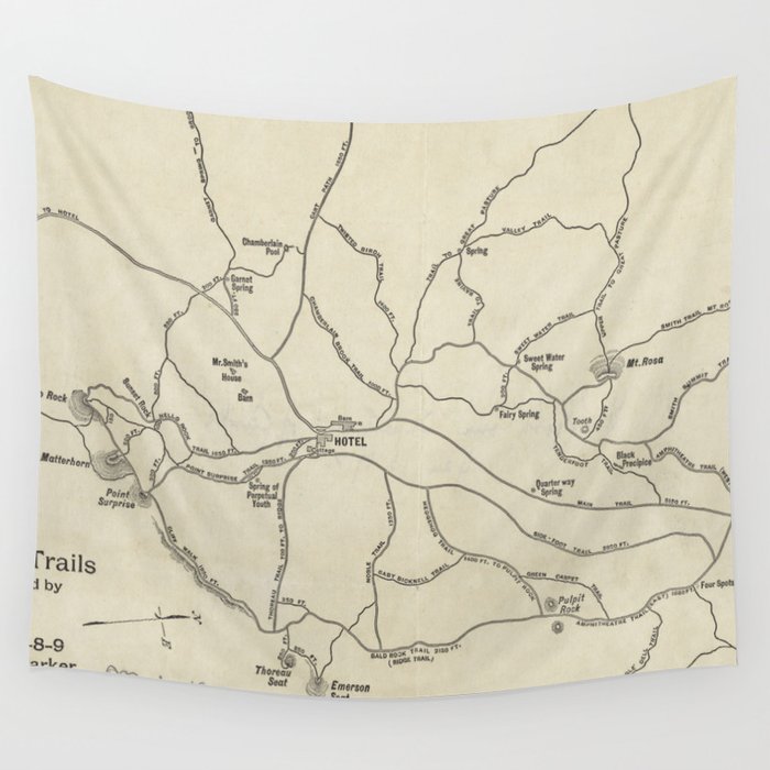 Vintage Mount Monadnock Trail Map - Vintage Mount Monadnock Trail Map 1910 Ex2 Tapestries 