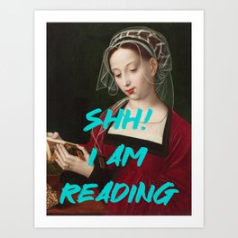 Shh I Am Reading Renaissance Painting Quote Wall Altered Art Feminist Print Typography Office  Art Print