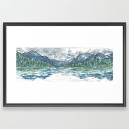 Kintla Lake Watercolor Painting of Glacier National Park Framed Art Print