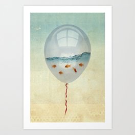 balloon fish o2, freedom in a bubble Art Print | Animal, Pop Surrealism, Nature, Digital 