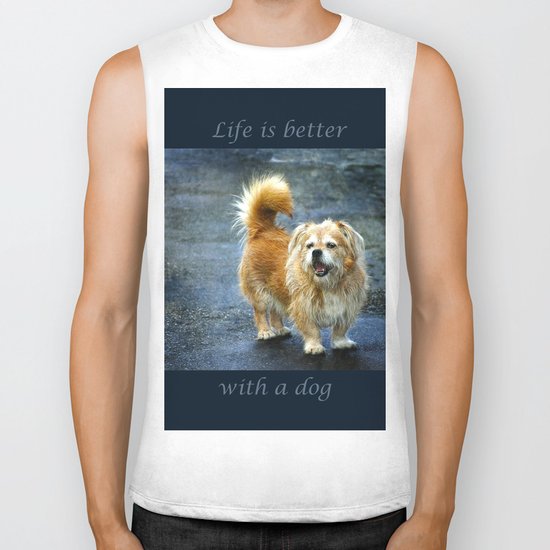 Small dog on the street Biker Tank