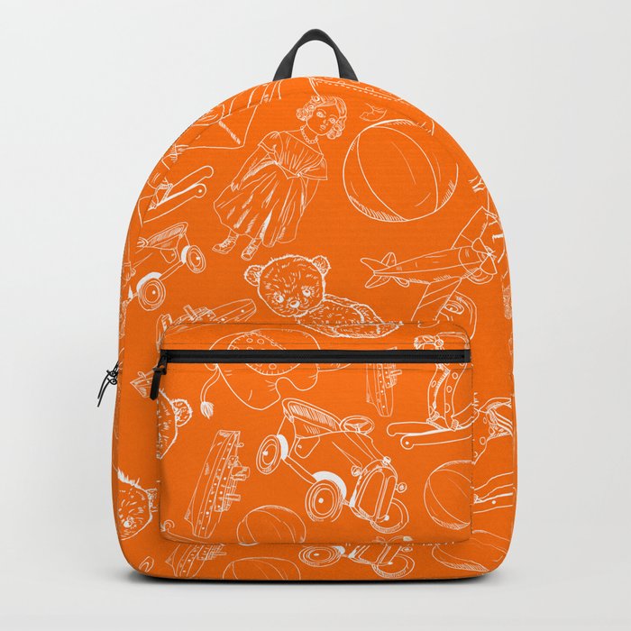 Orange and White Toys Outline Pattern Backpack