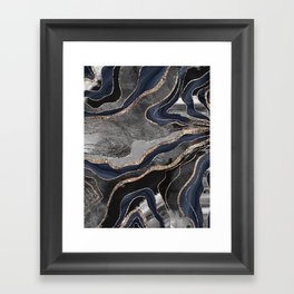 Navy Blue Black Marble Agate Gold Glitter Glam #1 (Faux Glitter) #decor #art #society6 Framed Art Print