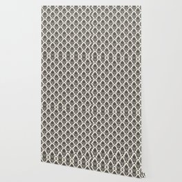 Black damask pattern White Wallpaper