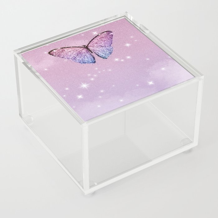 Purple & Pink Glitter Butterfly Acrylic Box