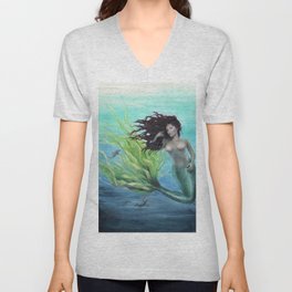 Calypso Nude Mermaid Underwater V Neck T Shirt