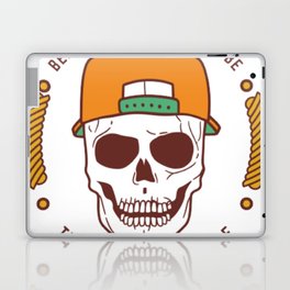 Cool Skull With Orange CAP - Quote Beach Vibes Sun  Laptop Skin