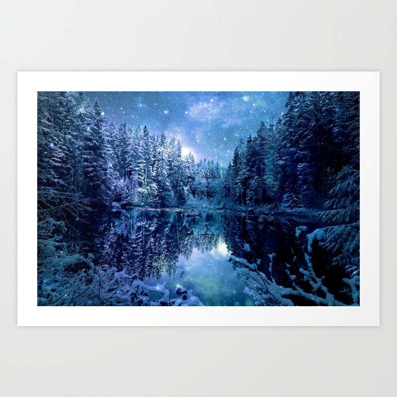 A Cold Winter S Night Turquoise Teal Blue Winter Wonderland Art