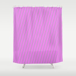 [ Thumbnail: Violet and Dark Grey Colored Lined/Striped Pattern Shower Curtain ]