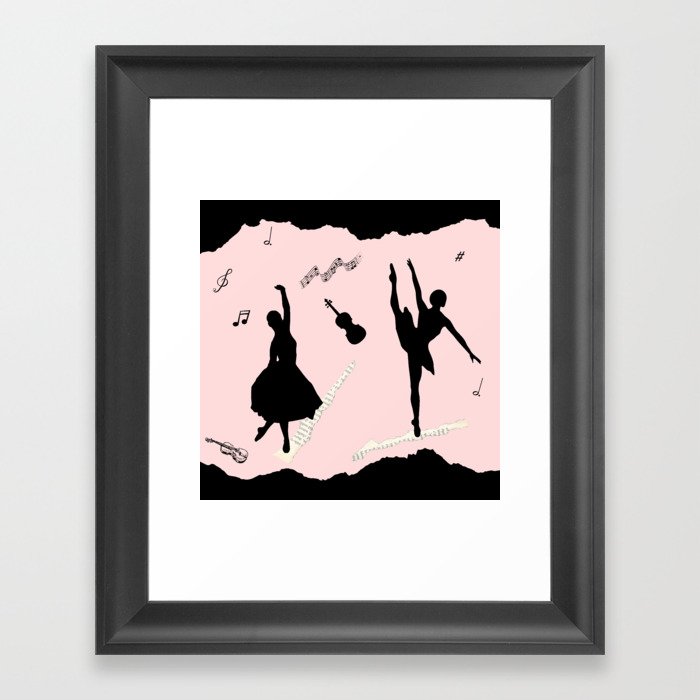 Two ballerina figures in black on pink paper Framed Art Print