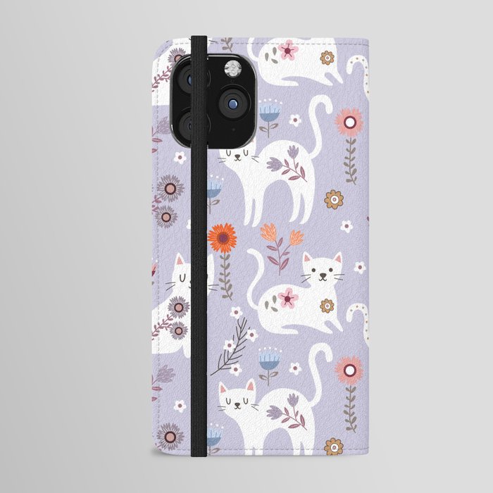Cute Kitten Seamless Pattern Floral  iPhone Wallet Case