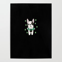 Bulldog Shamrocks Cute Animals For Luck Poster