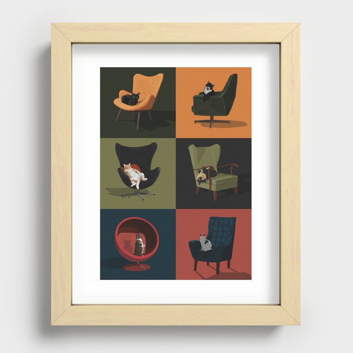 Cats on Chairs Recessed Framed Print