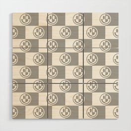 Smiley Faces On Checkerboard (Grey & White)  Wood Wall Art
