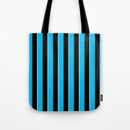 [ Thumbnail: Turquoise, Deep Sky Blue, Dark Olive Green, and Black Colored Stripes/Lines Pattern Tote Bag ]