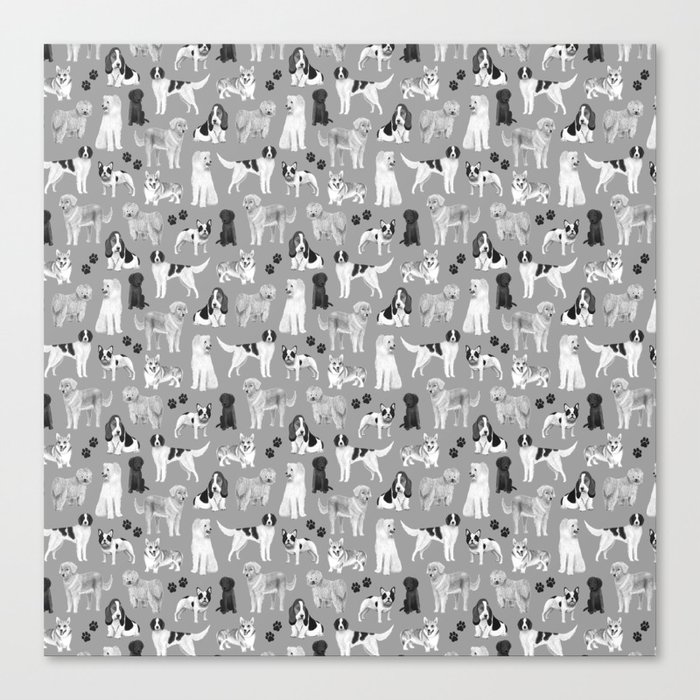 Dogs Pattern (Monochrome) Canvas Print