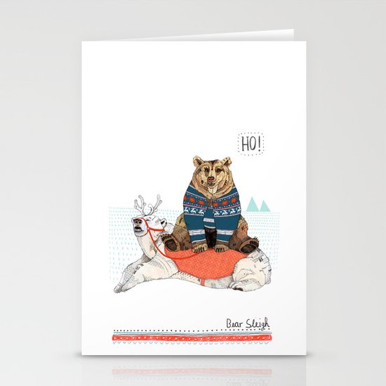 Bear Sleigh Stationery Cards