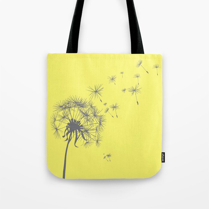 Bright Sunny Yellow + Gray Dandelion Tote Bag