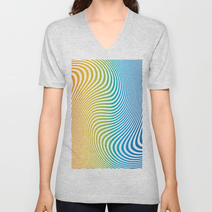 Twisty Stripes in Rainbow Colors. V Neck T Shirt