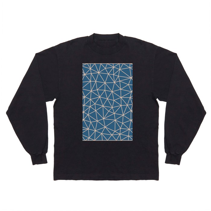 Navy Blue & Cream Geometric Triangle Abstract Pattern Design Long Sleeve T Shirt