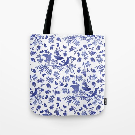 Pattern with blue watercolor birds Tote Bag