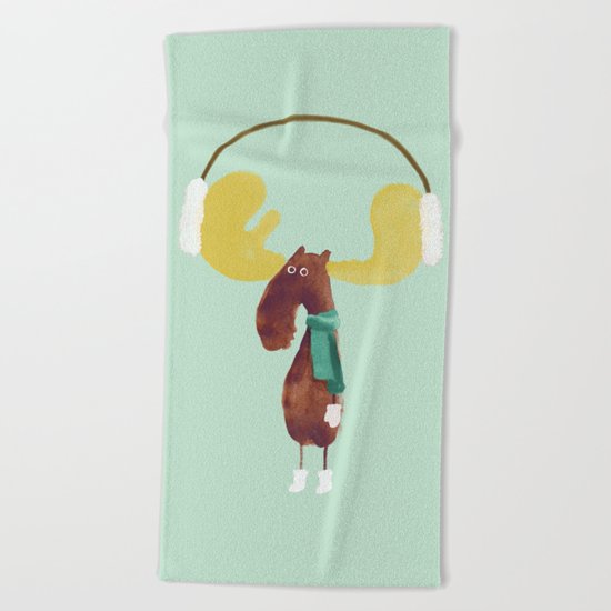 This moose is ready for winter Beach Towel