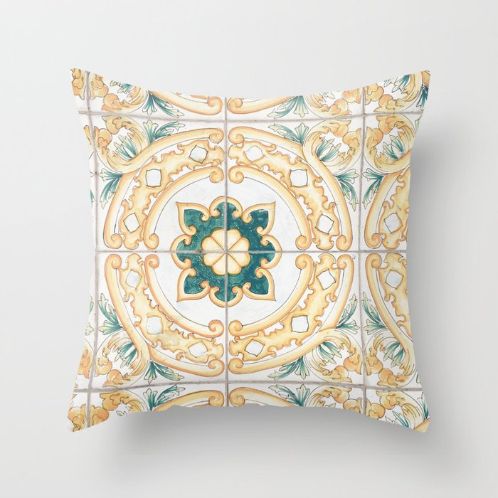 Capri Island Tiles Pattern Photo | Colorful Italian Wall Art Ceramics | Interior Design Travel Photography Throw Pillow