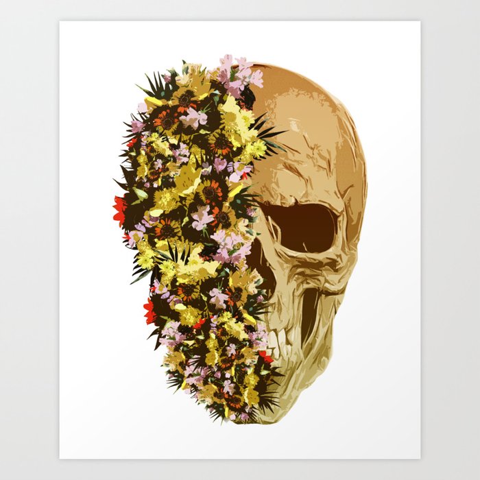 Half Flower Skull Art Print by Tranzam Designs