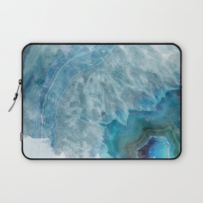 Blue Watercolor Agate Geode Print Laptop Sleeve