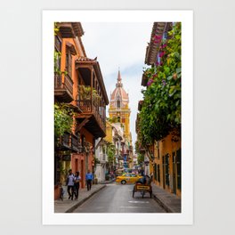 Cartagena Streets Art Print | Travel, Colonial, Urban, History, Colombia, Blue, Sea, Historic, America, Landmark 
