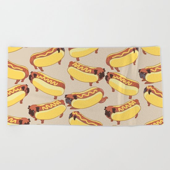 Pugs Hotdog Beach Towel