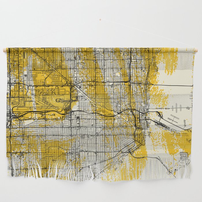 Miami Artistic Map - Yellow Collage Wall Hanging