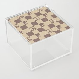 Checkered Peace Symbol & Yin Yang Pattern \\ Cocoa Mocha Color Palette Acrylic Box
